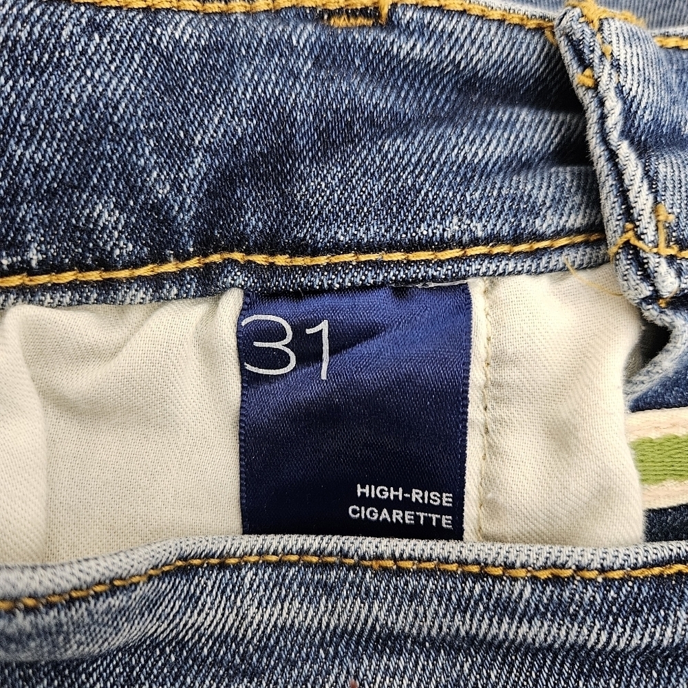 Pilcro Cigarette Slim Straight Jeans High Rise Dark Wash Distressed Denim 31 - Picture 11 of 14